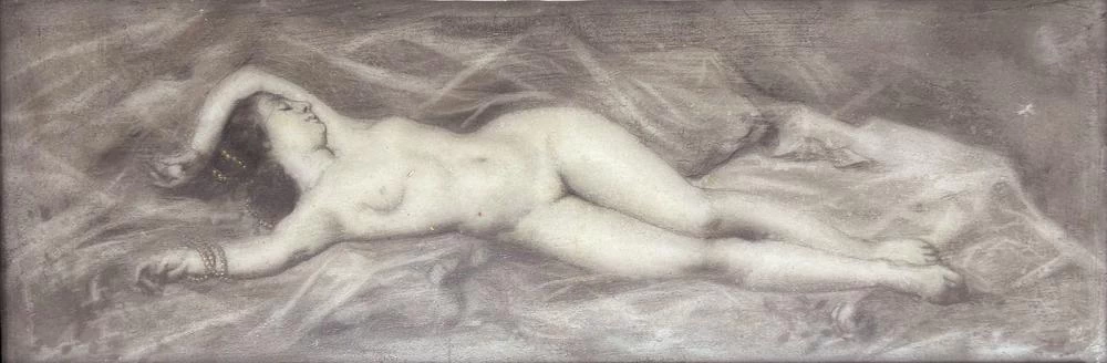 Carl Schweninger II - Nudo femminile sdraiato con gioielli di perle